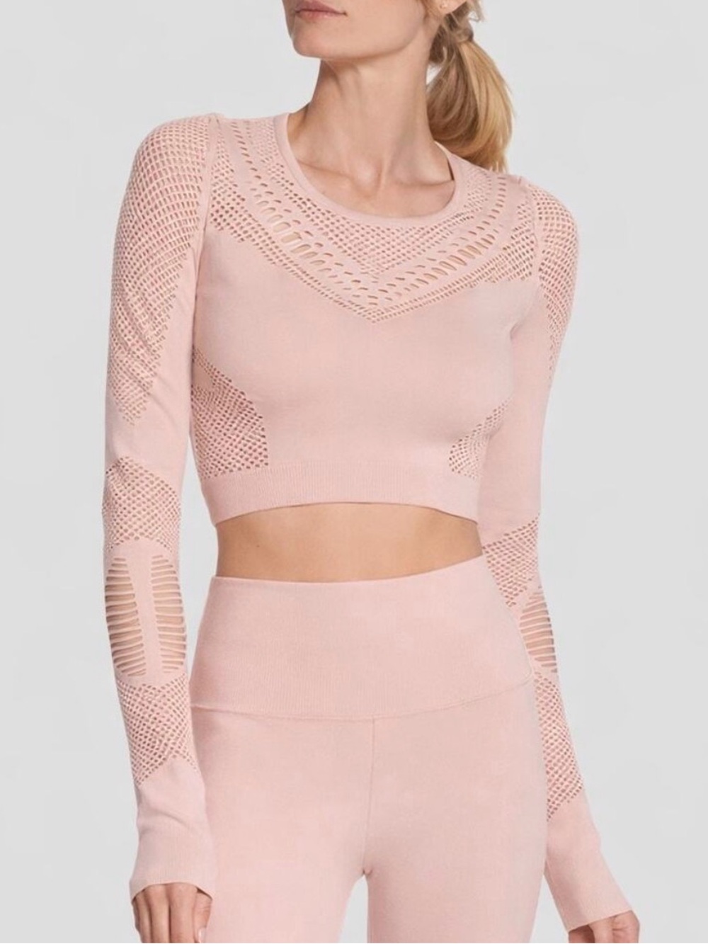 ALO Yoga Pointelle Long Sleeve Crop Top - Blush